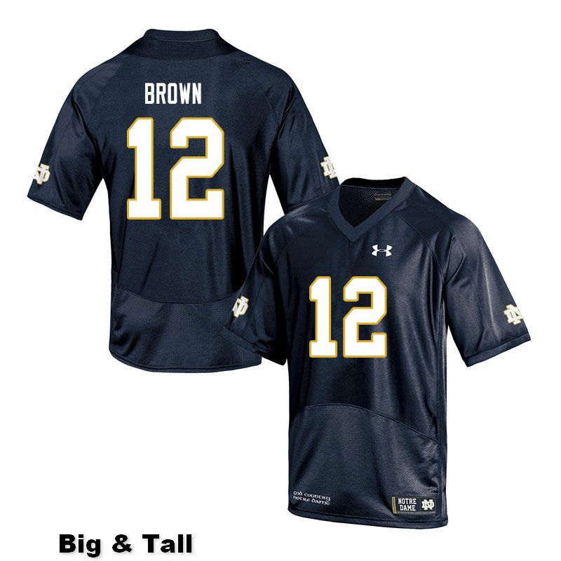 Men's NCAA Notre Dame Fighting Irish #12 DJ Brown Stitched College Under Armour Authentic Navy Big & Tall Football Jersey KI10R17MW